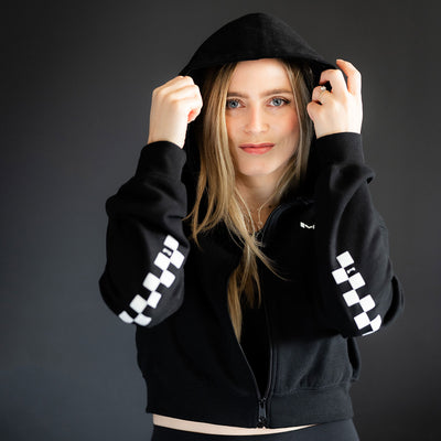 Checkered Cropped Zip-Up Hoodie