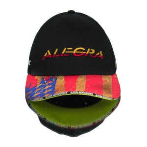 Alegra Motorsports team snapback hat with american flag printed on the top of the brim
