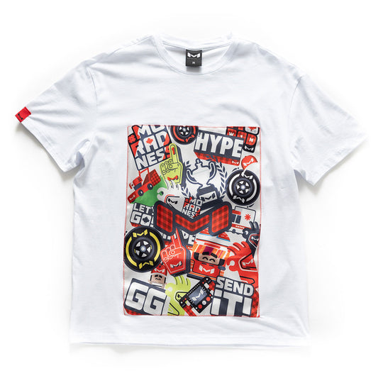 Moradness sticker bomb satin print soft cotton white t-shirt