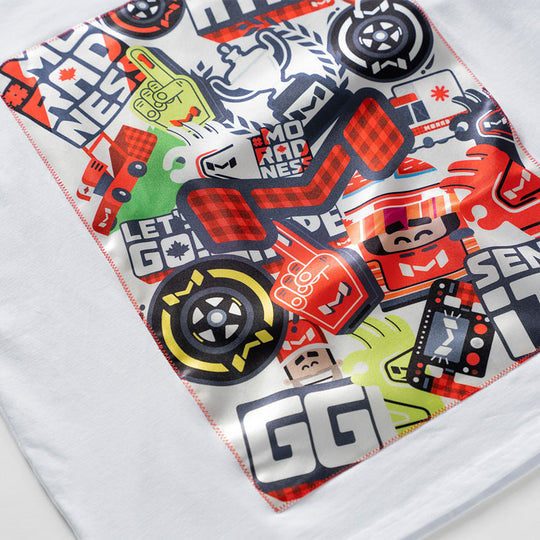 Moradness sticker bomb satin print soft cotton white t-shirt