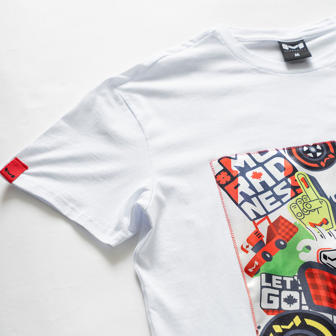 Moradness sticker bomb satin print soft cotton  white t-shirt