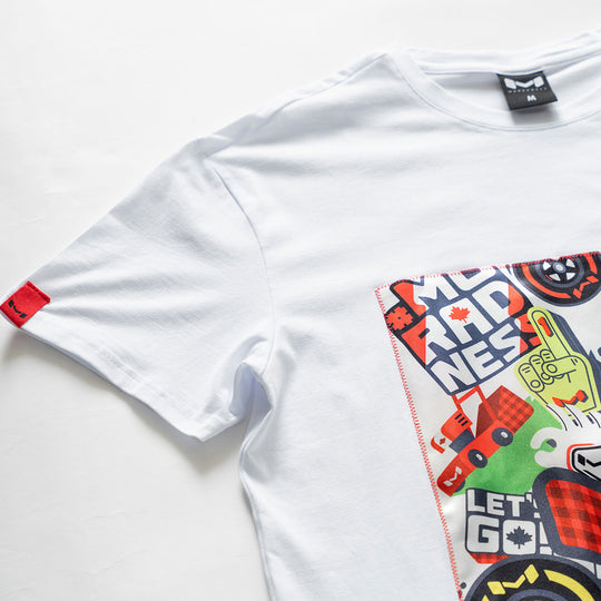 Moradness sticker bomb satin print soft cotton  white t-shirt
