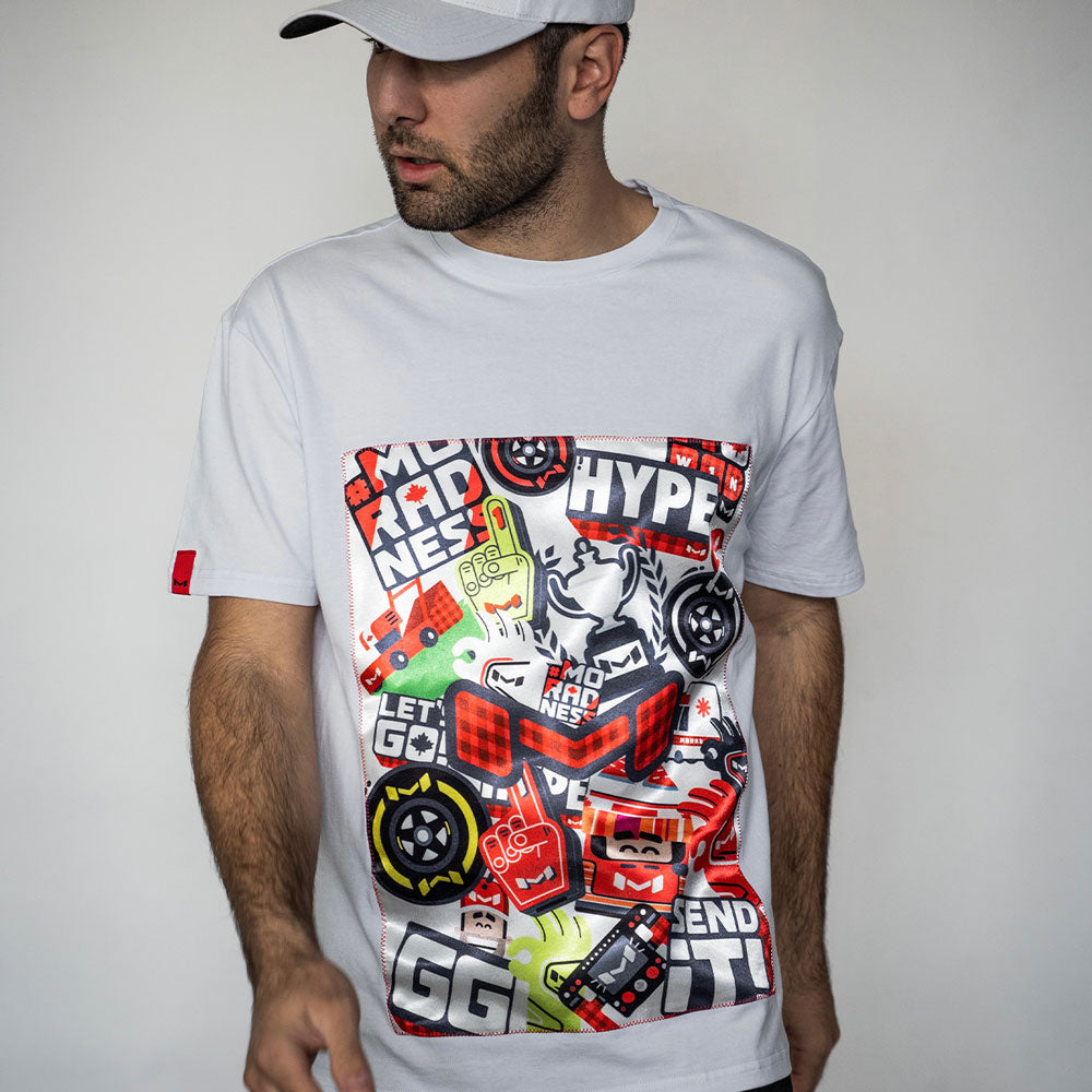 Moradness sticker bomb satin print soft cotton t-shirt